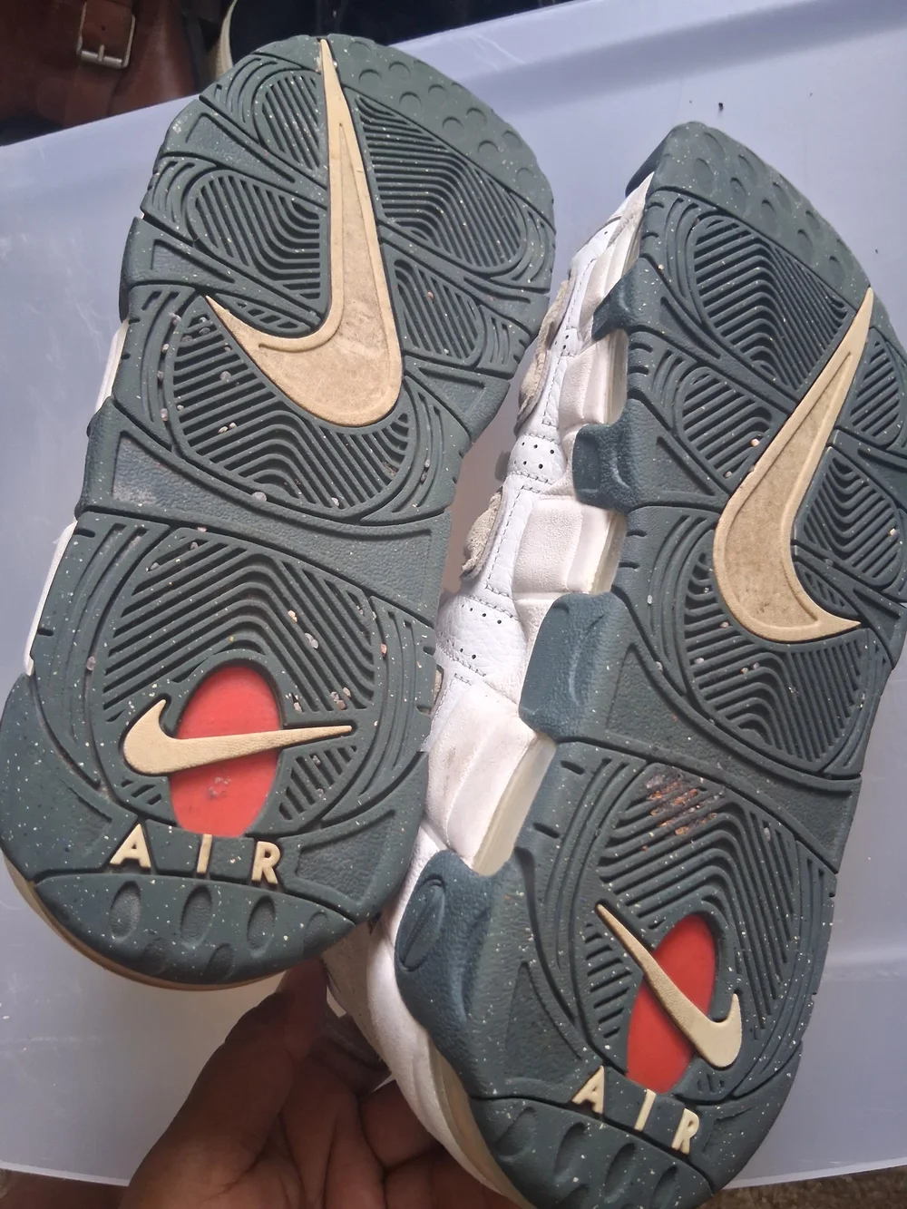 Nike Mens White and Green Uptempo Sneakers